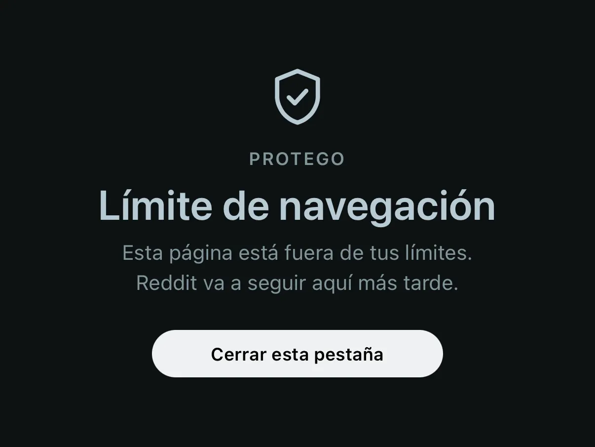 La página Límite de navegación de Protego en Safari, con el aviso de que la página está fuera de tus límites y un botón Cerrar esta pestaña.