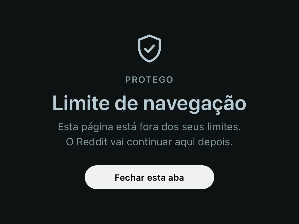 A página Limite de navegação do Protego no Safari, com o aviso de que esta página está fora dos seus limites e um botão Fechar esta aba.