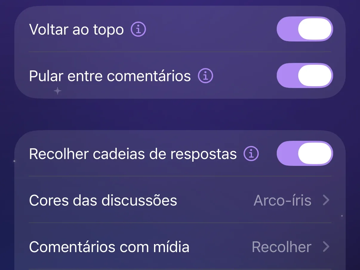 Recolher cadeias de respostas ativado em Discussões de comentários do Protego.