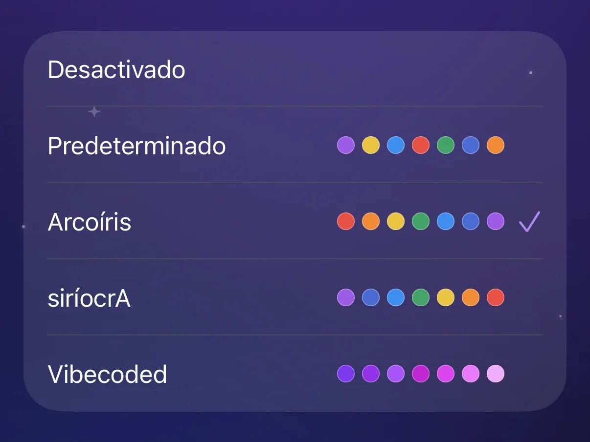 El selector de Colores de hilos de Protego con el tema Arcoíris elegido.