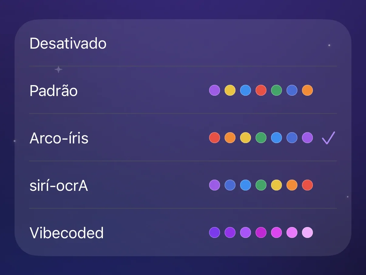 O seletor de Cores das discussões do Protego com o tema Arco-íris escolhido.