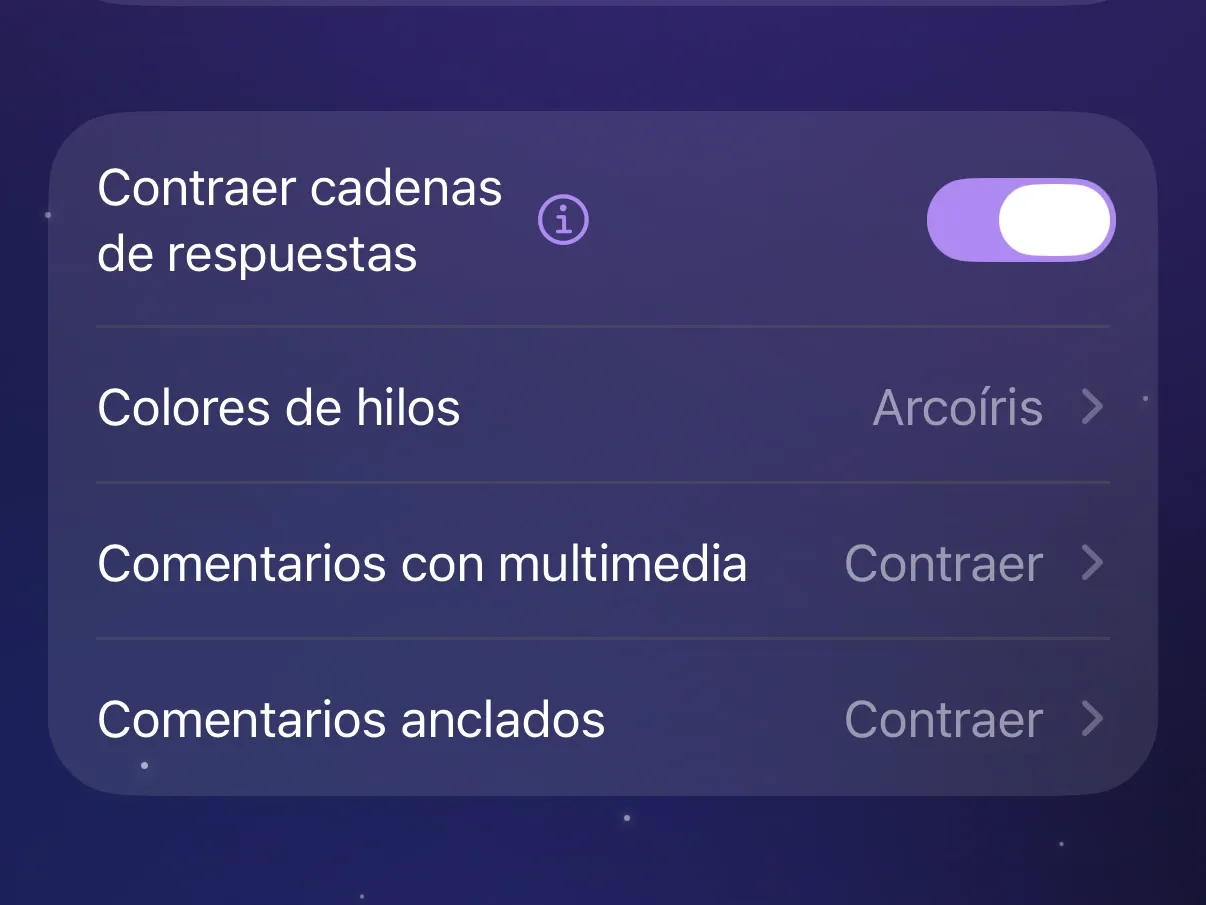 Comentarios con multimedia y Comentarios anclados en Contraer, en Hilos de comentarios de Protego.