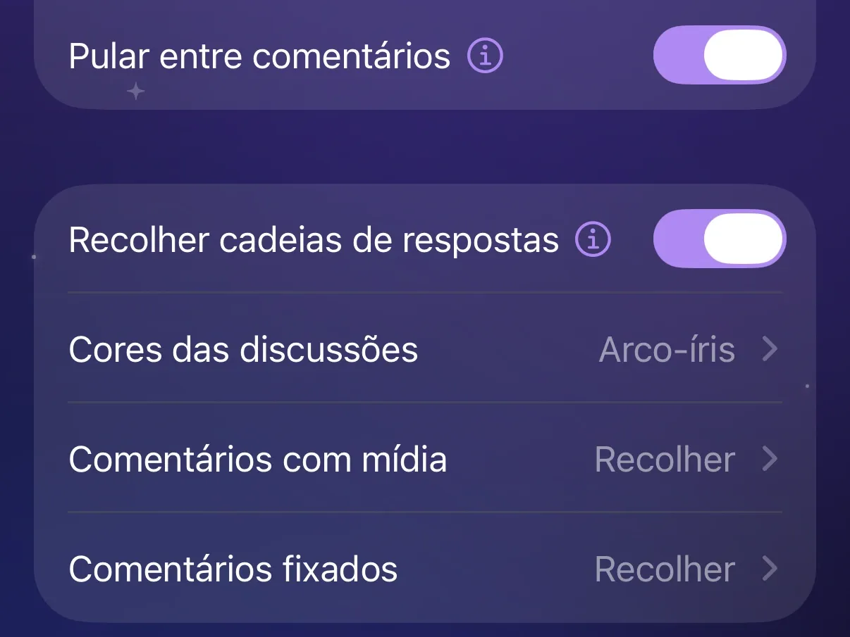 Comentários com mídia e Comentários fixados em Recolher, em Discussões de comentários do Protego.