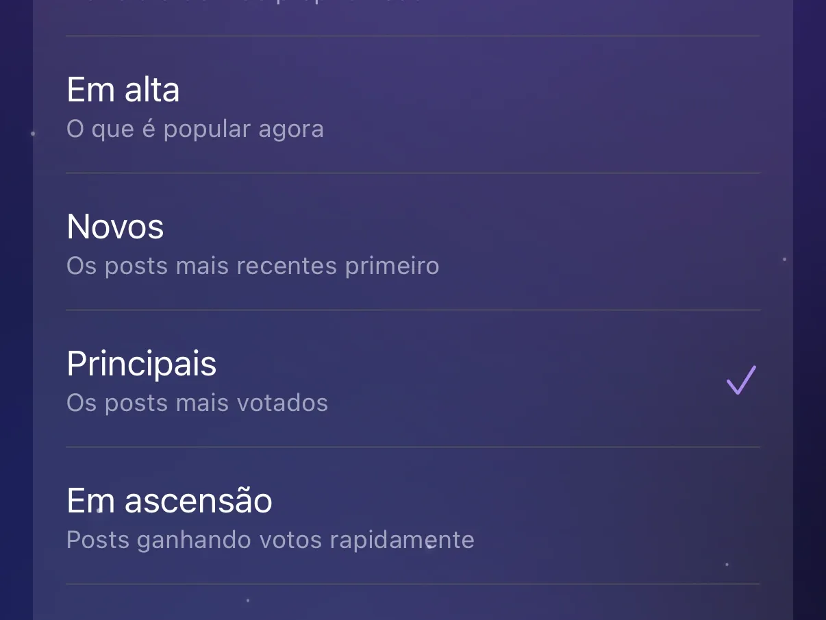 As opções de Ordem dos posts do Protego, com Principais selecionado.