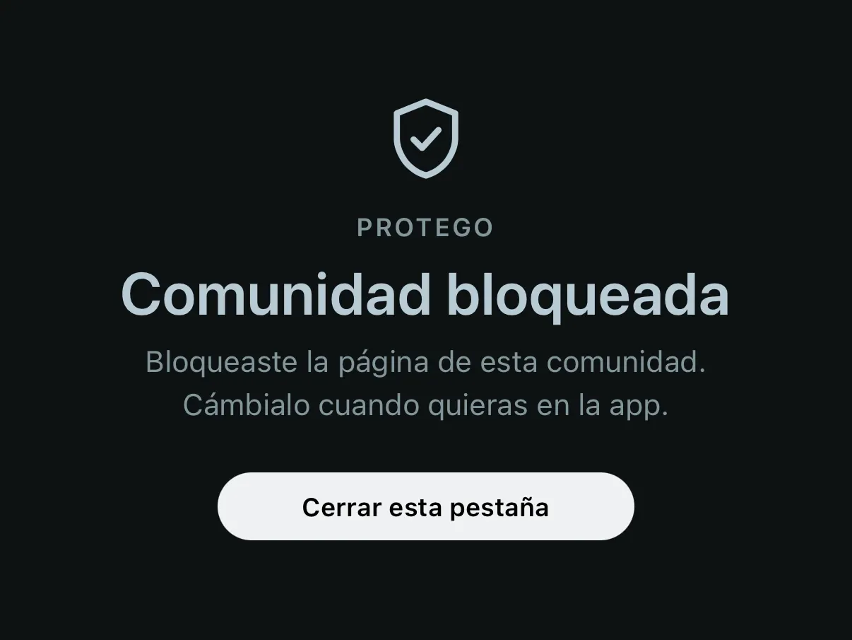 La página Comunidad bloqueada de Protego en Reddit, con un botón Cerrar esta pestaña.