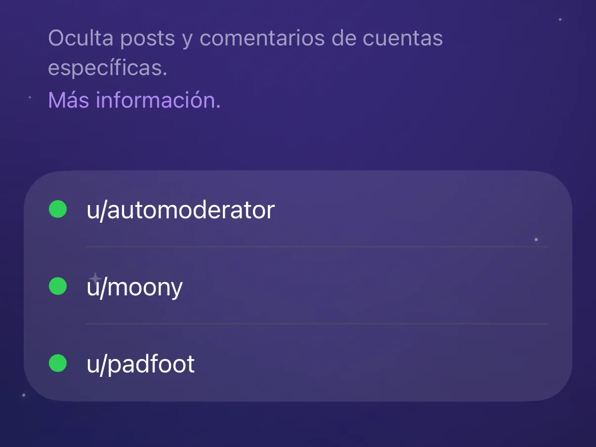 La lista Usuarios de Protego con u/automoderator, u/moony y u/padfoot.