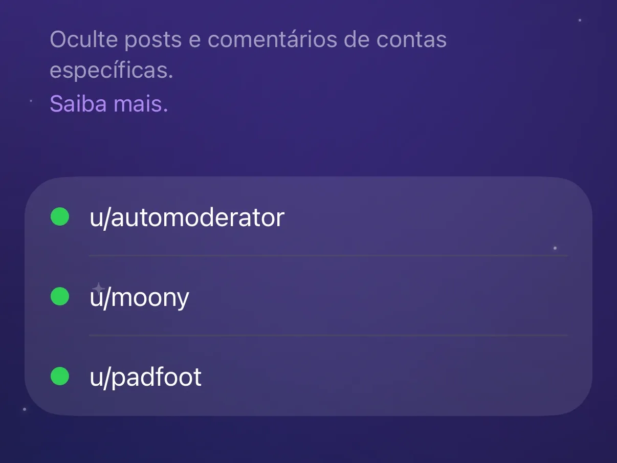 A lista Usuários do Protego com u/automoderator, u/moony e u/padfoot.