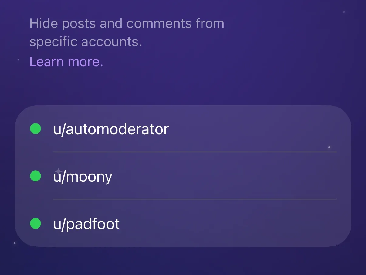 Protego’s Users list with u/automoderator, u/moony, and u/padfoot.