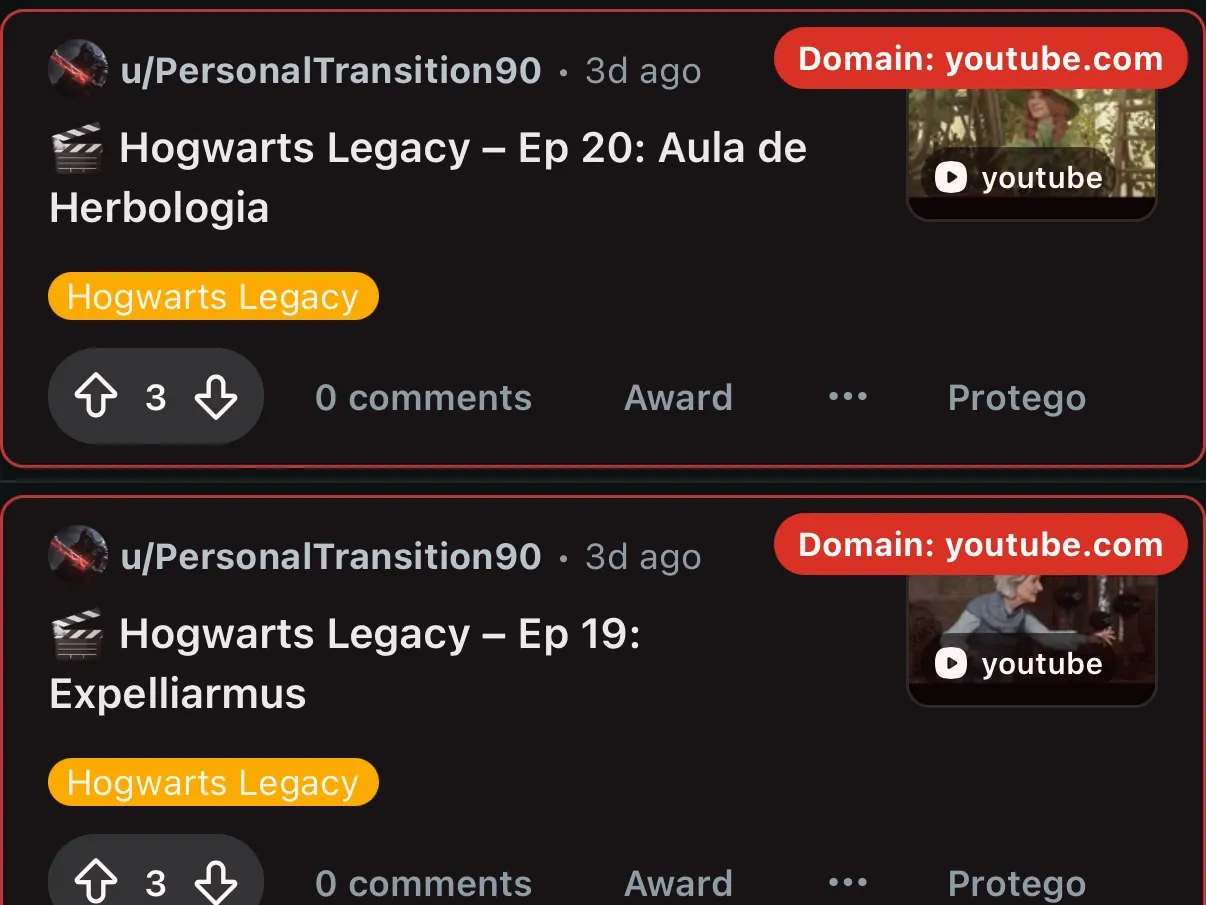 A YouTube link post shown by Reveal Mode, with a badge reading Domain: youtube.com.