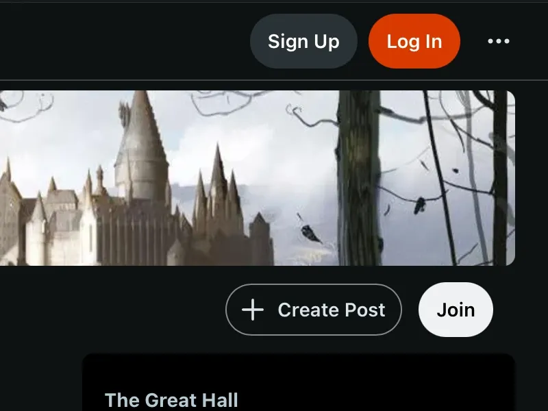 Reddit en iPad sin sesión iniciada, con los botones Sign Up y Log In en el encabezado.