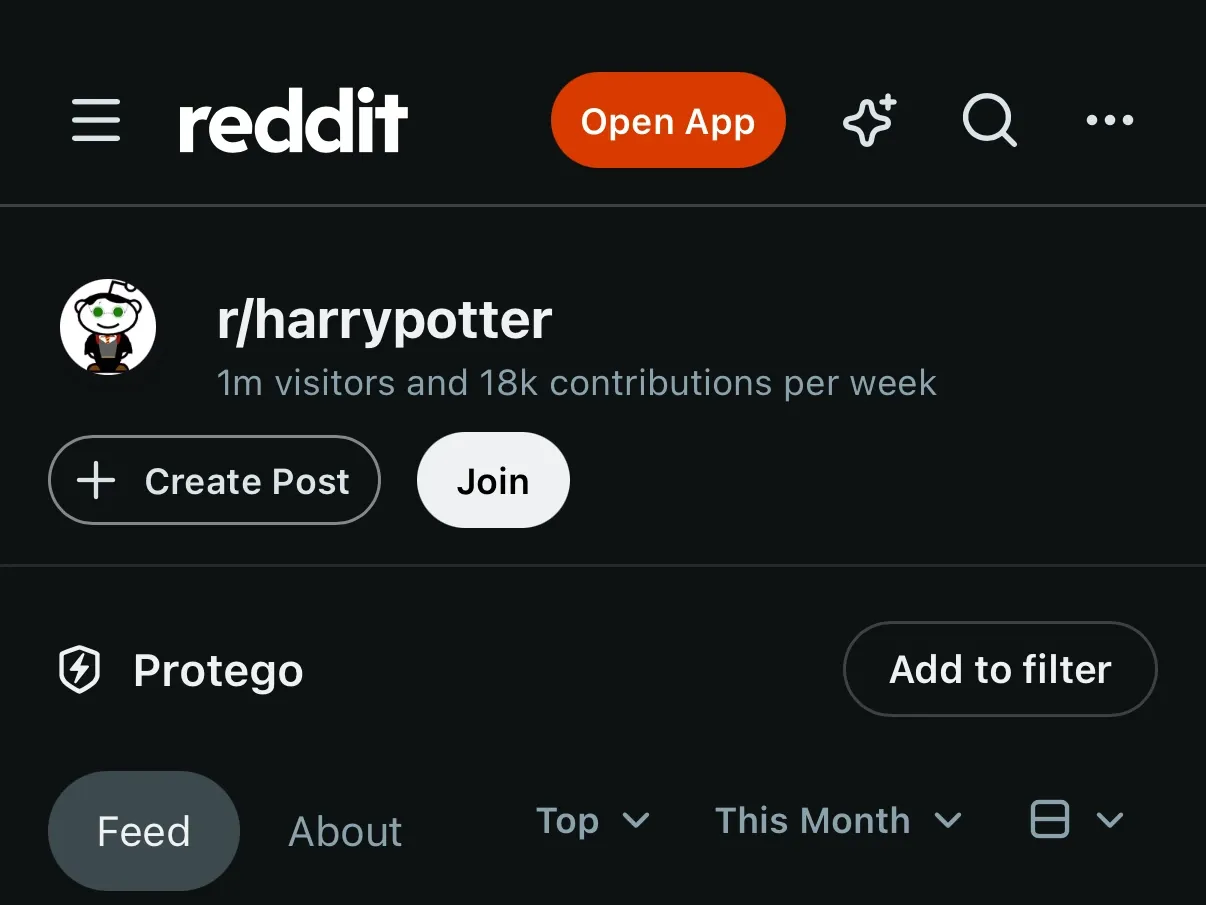 La misma página de la comunidad sin el banner.